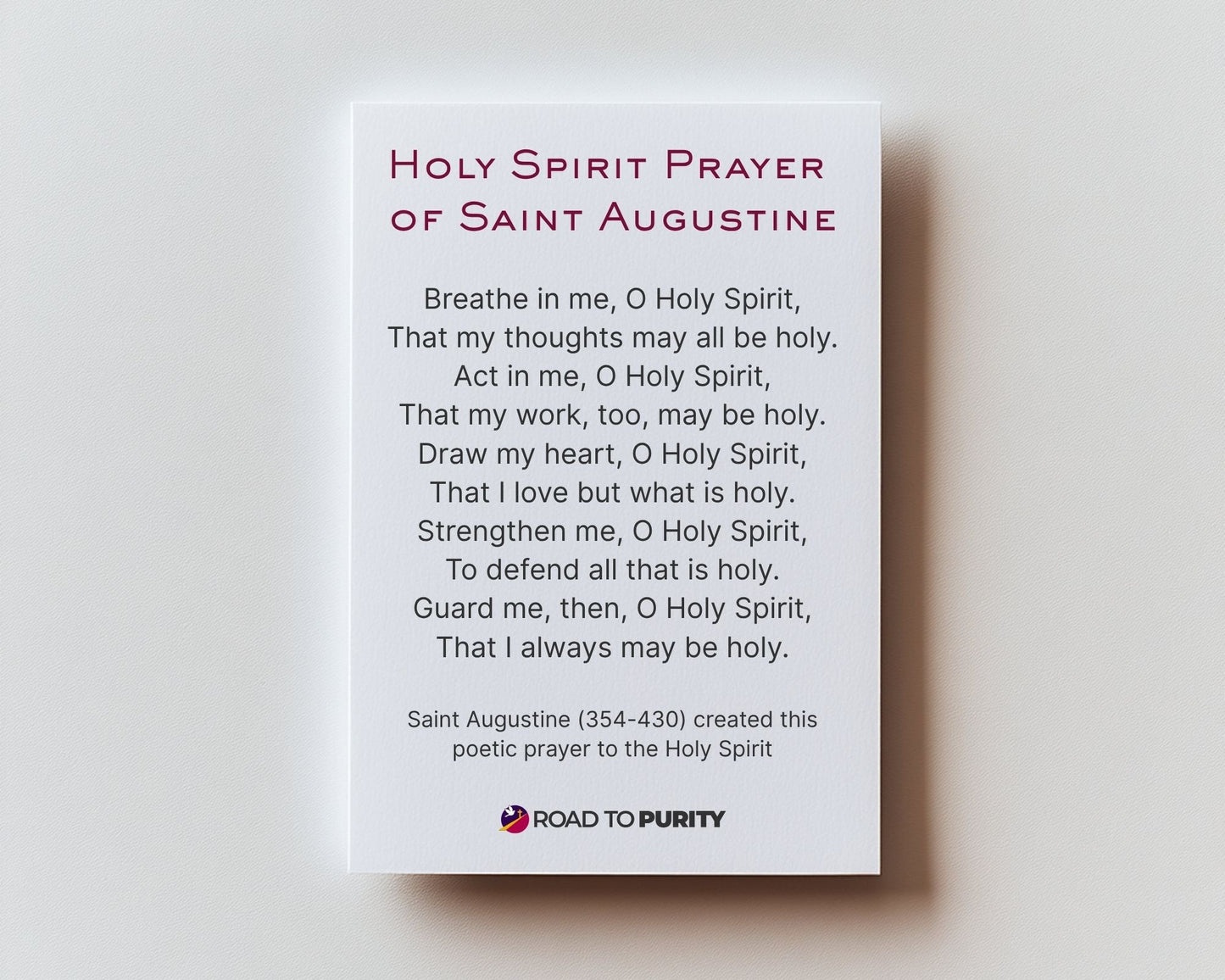 Holy Spirit Prayer of St Augustine - Holy Card original image 2