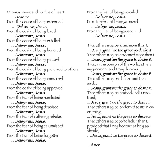 Litany of Humility - Prayer Card