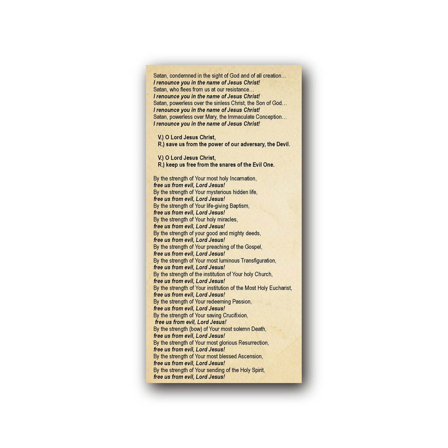 Litany of Spiritual Warfare - Prayer Card / 3" x 6" folded — back