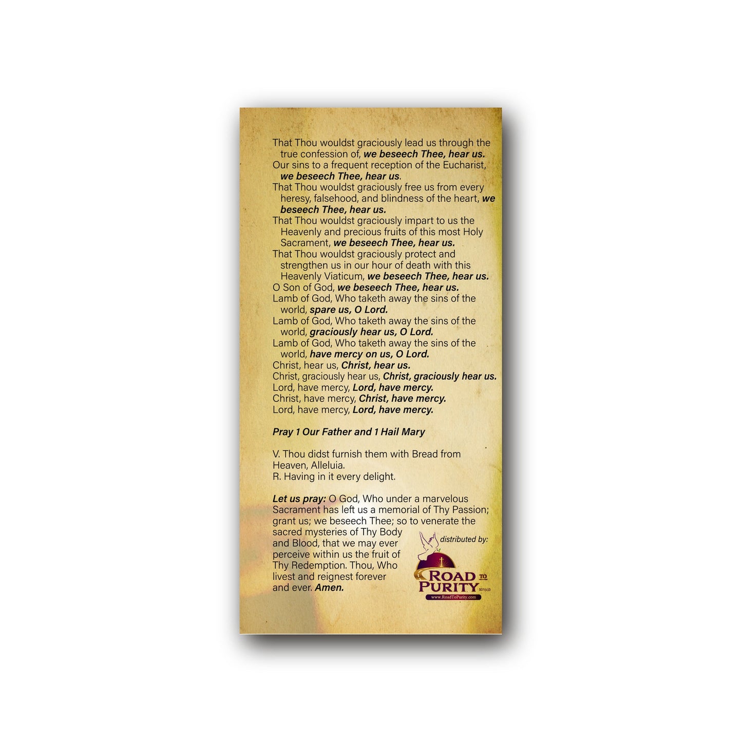 Litany of the Most Blessed Sacrament - Prayer Card / 3" x 6" folded — back