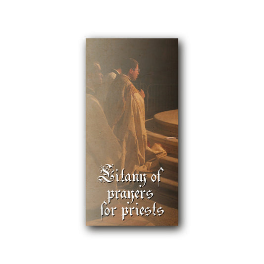 NEW! Litany of Prayers for Priests - Prayer Card / 3" x 6" folded — front