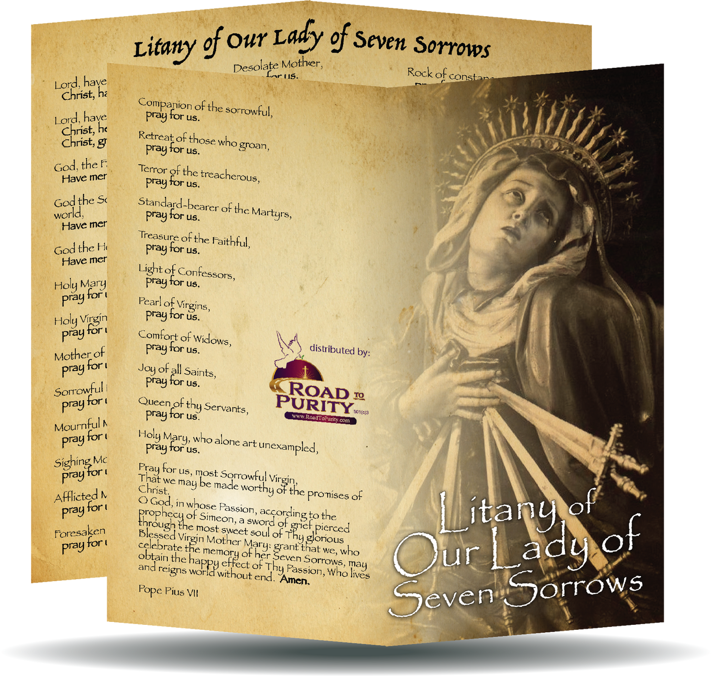 Litany of our Lady of Seven Sorrows - Prayer Card / 3" x 6" folded