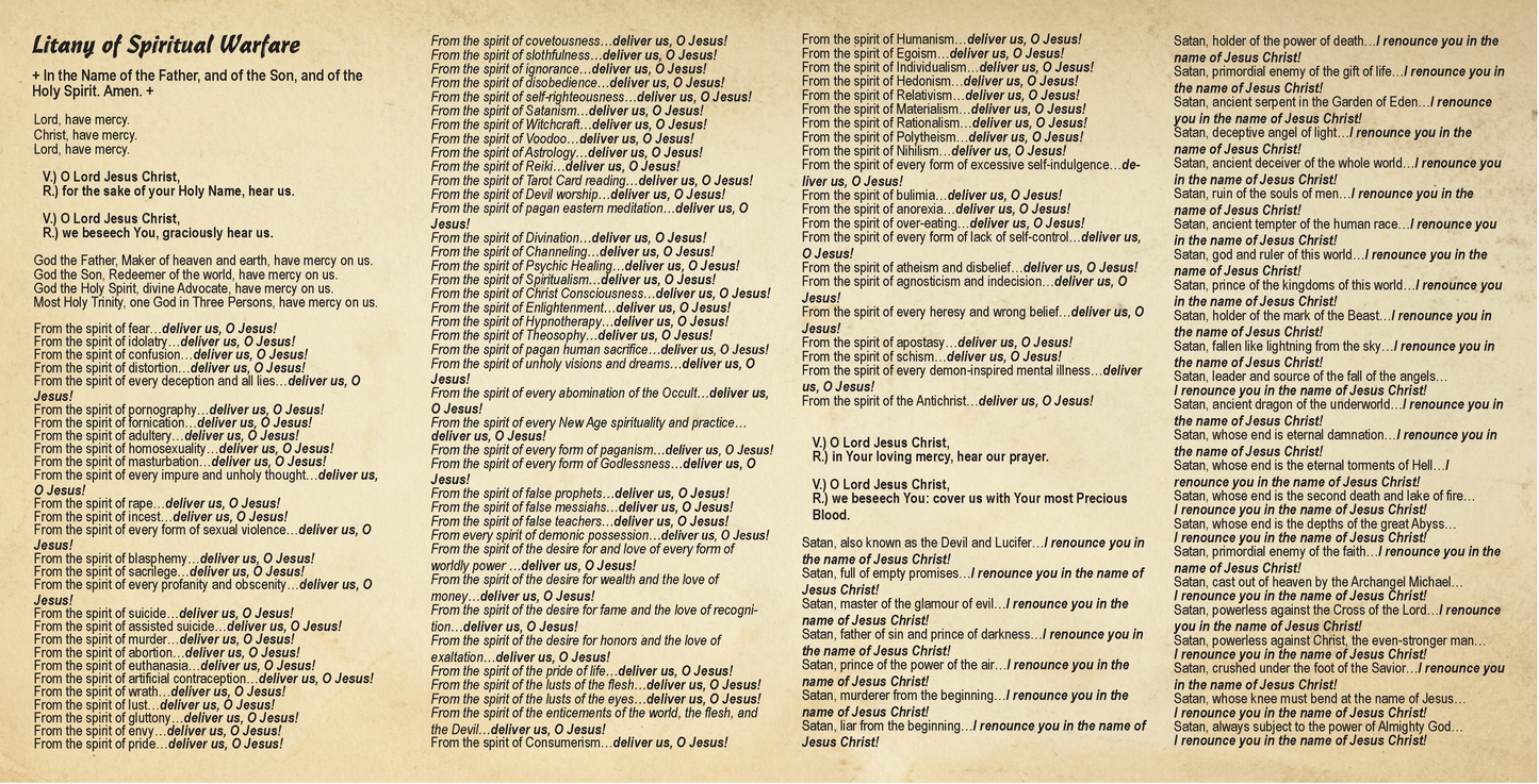 Litany of Spiritual Warfare - Prayer Card / 3" x 6" folded