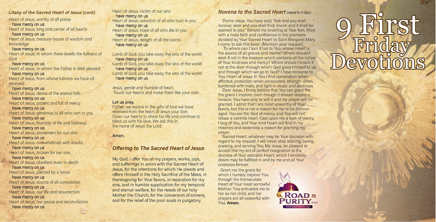 NEW! 9 First Friday Devotions - Prayer Card / 3" x 6" folded