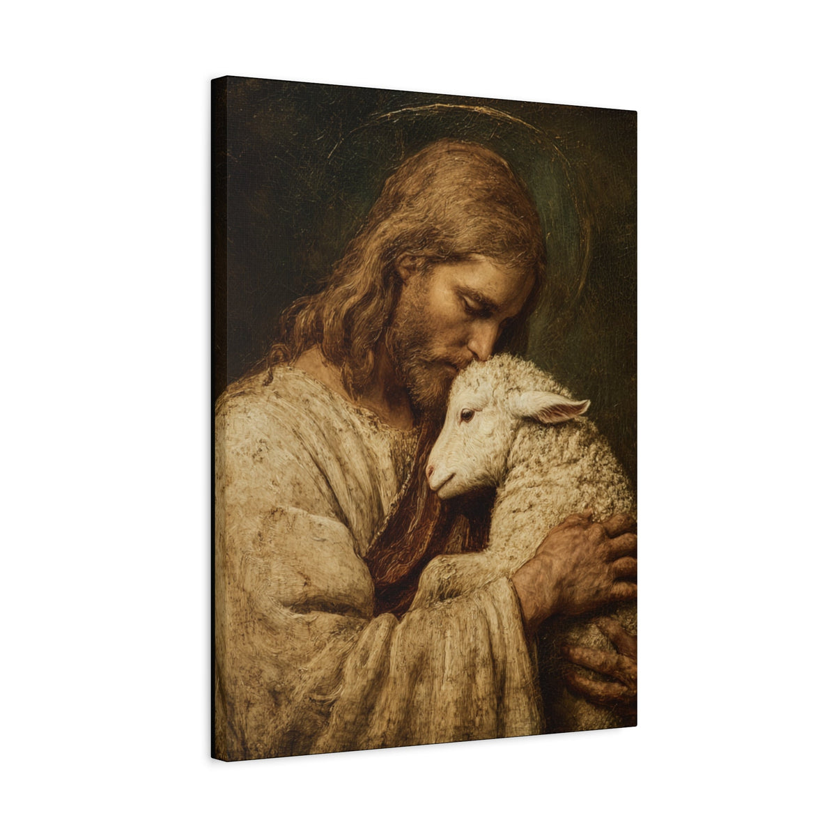 Jesus and Lamb Canvas Print Religious Beautiful Jesus Home Decor Son of God Wall Art Matte Canvas Lamb of God