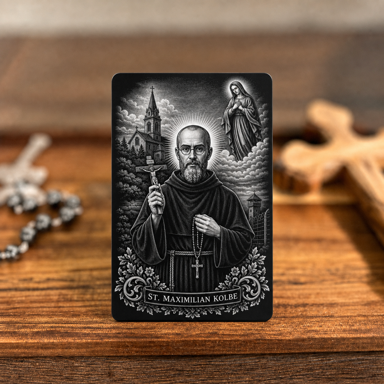 CLASSIC VERSION Prayer to Maximilian Kolbe for the Grace to be Freed from Addiction- PREMIUM METAL