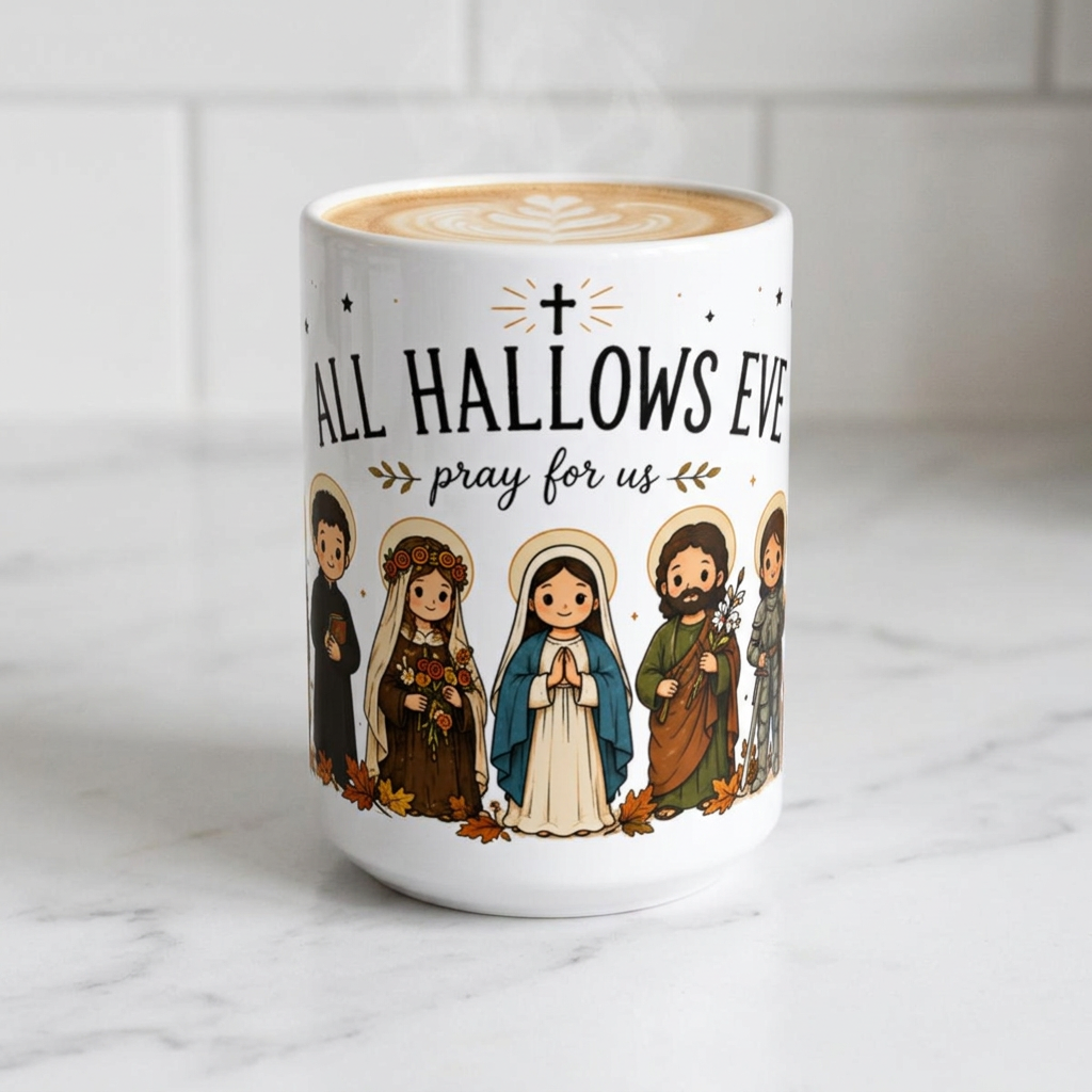 All Hallows Eve pray for us Mug  Saints Illustration Ceramic Mug