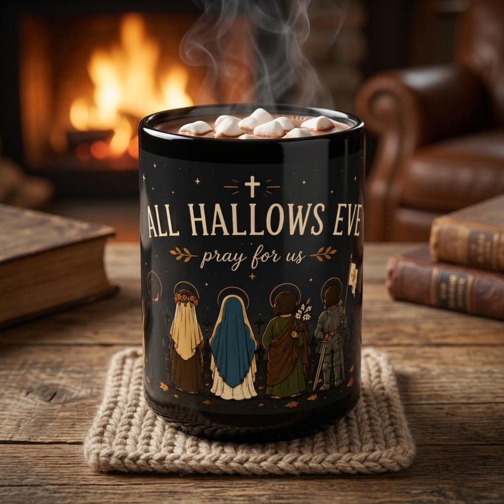 All Hallows Eve Mug  Black ceramic coffee cup All Saints Day Drink