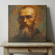 St. Maximilian Kolbe Canvas Print, Catholic Wall Art, Modern Saint Portrait, Faith & Sacrifice Decor