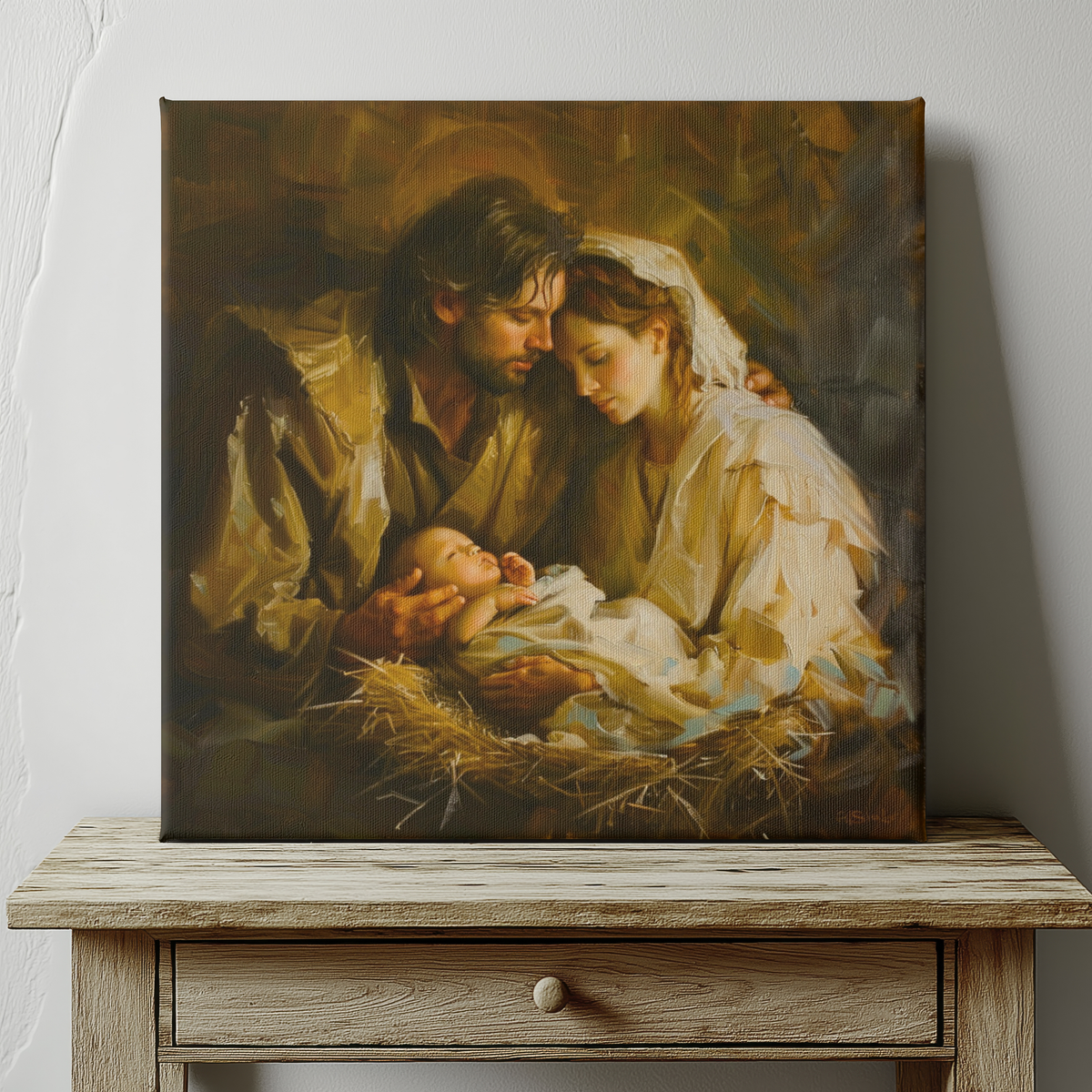 Holy Family Canvas Wall Art, Christian Home Decor, Sacred Catholic Artwork for Prayer Room, Inspirational Religious Gift