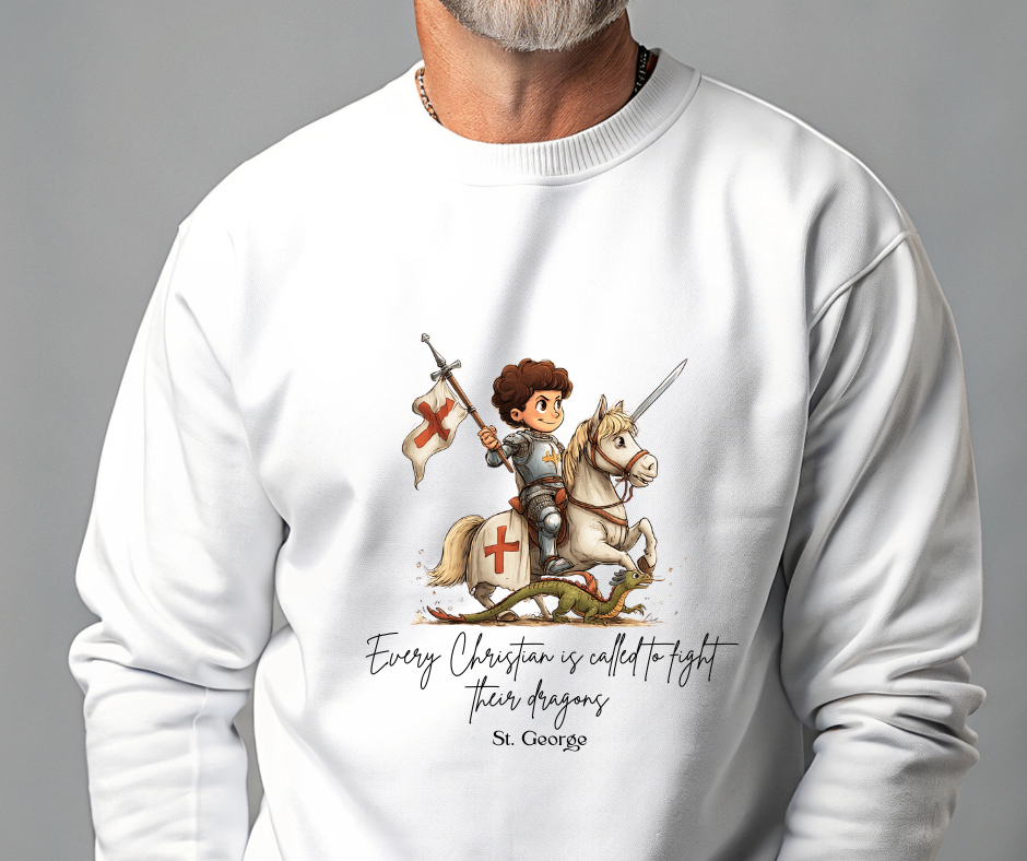 Saint George Adult Sweatshirt, Catholic Gift, Faith Apparel in 13 Colors