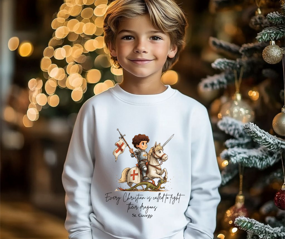 Classic Cute Saint George Kids Sweatshirt  Catholic Gift  Faith Apparel in 4 Colors