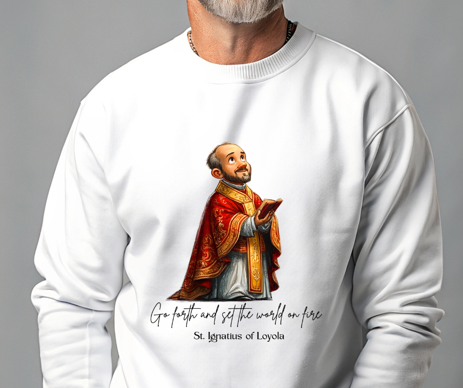 Cozy Cute Saint Ignatius of Loyola Adult Sweatshirt  Catholic Gift  Faith Apparel in 13 Colors