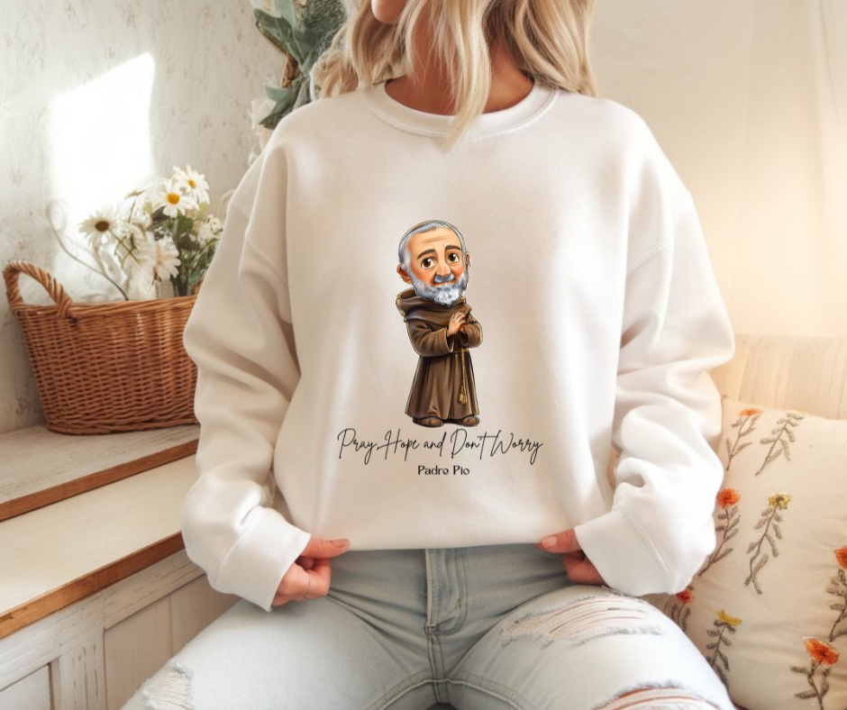 Cozy Cute Saint Padre Pio Adult Sweatshirt  Catholic Gift  Faith Apparel in 13 Colors