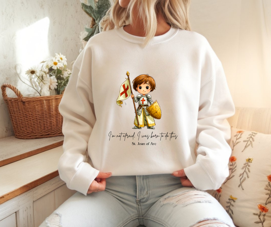 Soft Cute Saint Joan of Arc Adult Sweatshirt Catholic Gift  Faith Apparel in 13 Colors