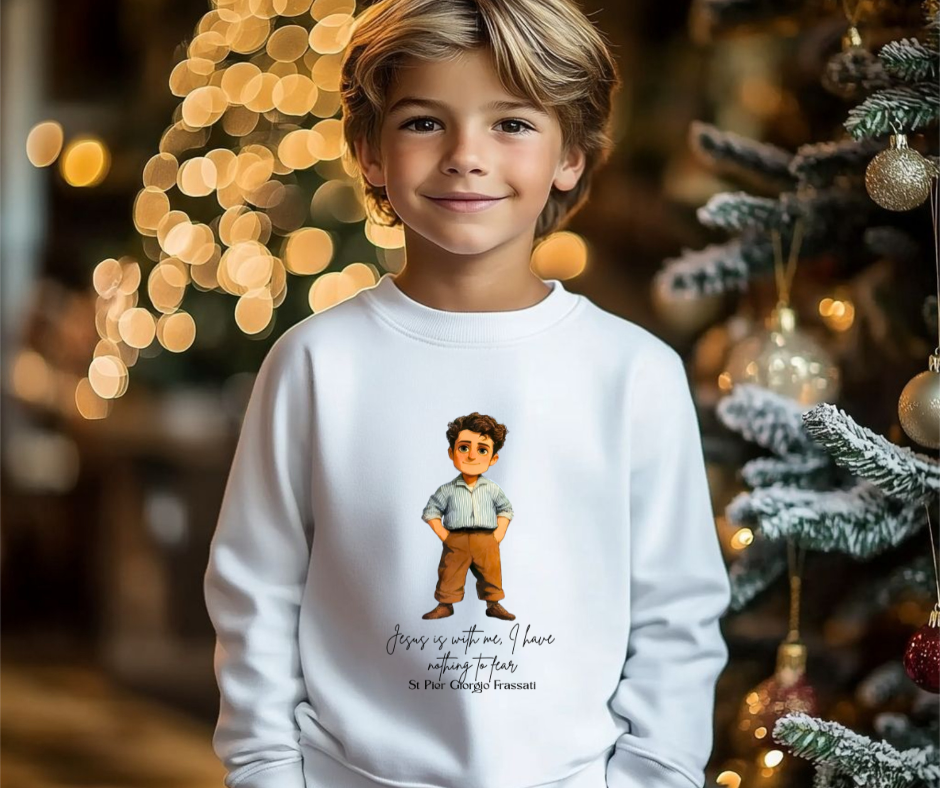 Saint Pier Giorgio Frassati Kids Sweatshirt, Catholic Gift, Faith Apparel in 4 Colors