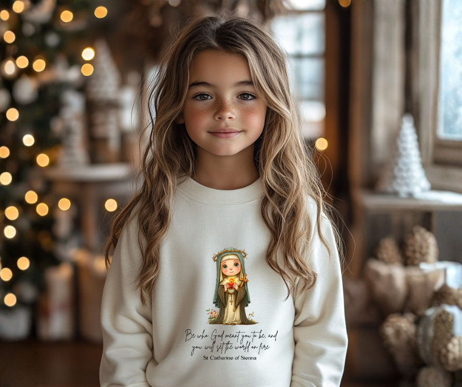 Classic Cute Saint Catherine of Siena Kids Sweatshirt  Catholic Gift  Faith Apparel in 4 Colors