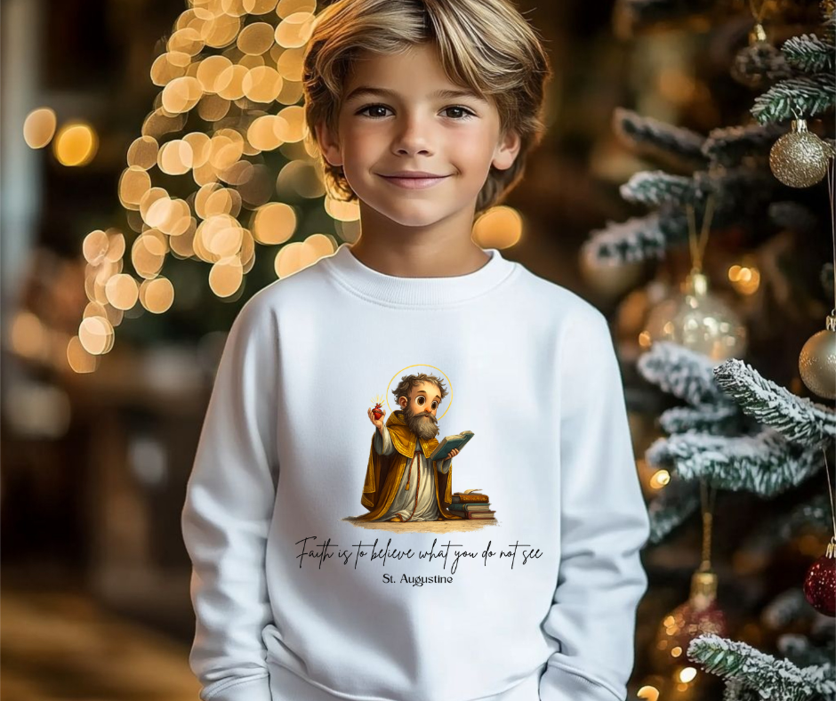 Stylish Cute Saint Augustine Kids Sweatshirt  Catholic Gift  Faith Apparel in 4 Colors
