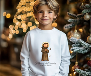 Cozy Cute Saint Francis of Assisi Kids Sweatshirt  Catholic Gift  Faith Apparel in 4 Colors