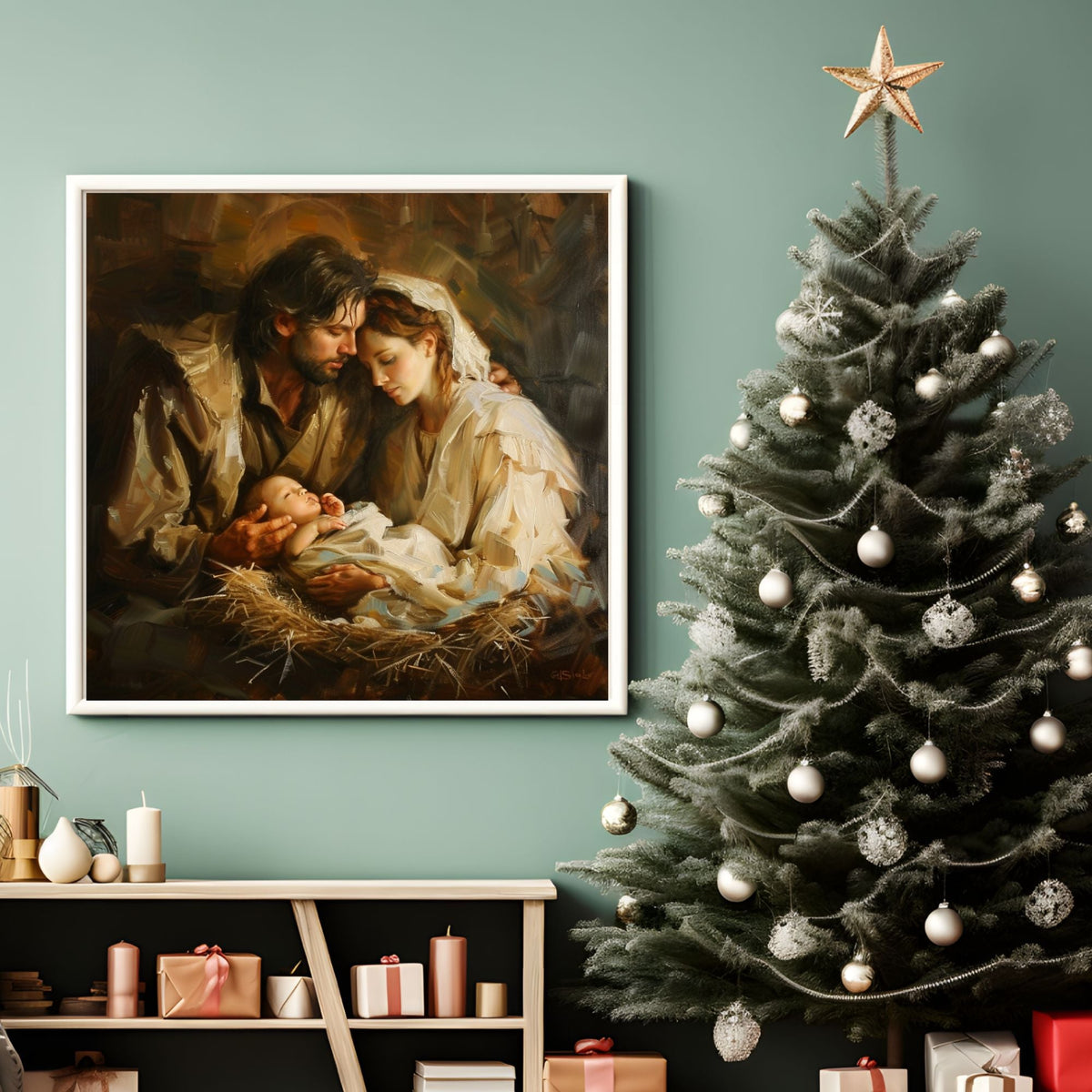 Holy Family Print, Catholic Wall Art, Jesus Mary Joseph, Nativity & Prayer Room Decor (Frame Not Included)