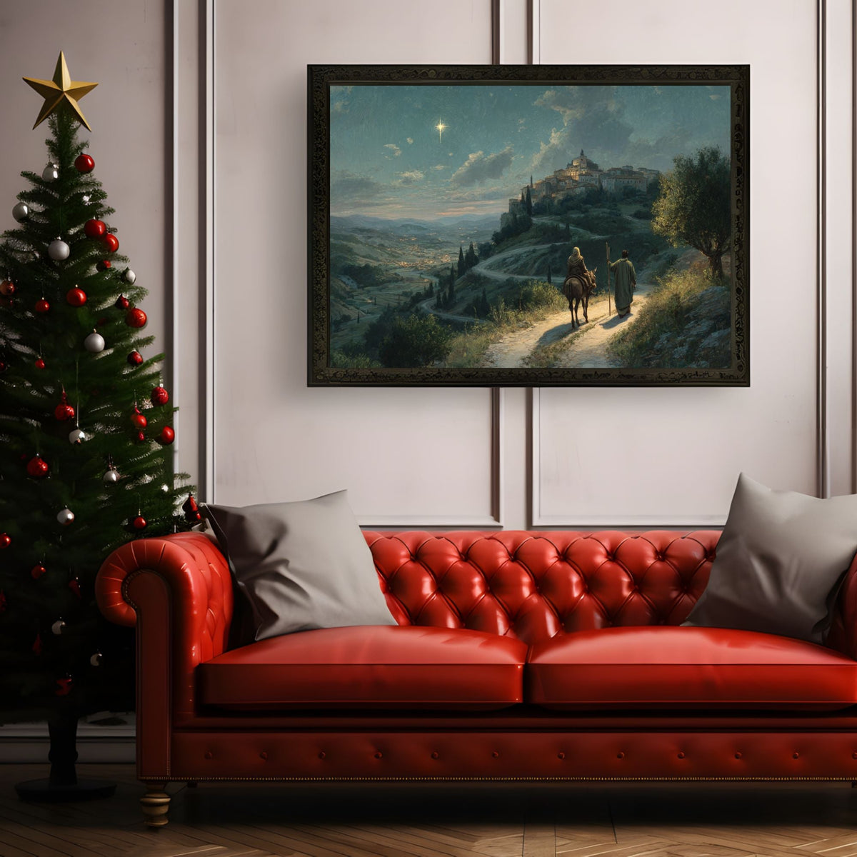 Journey to Bethlehem Print,  Holy Family Wall Art, Catholic Christmas Decor, Marian Advent Scene (Frame Not Included)