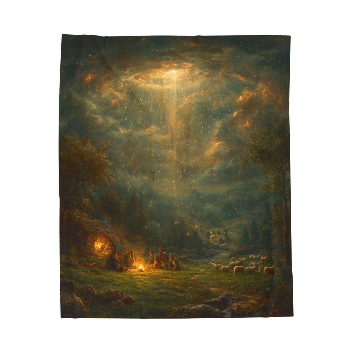 Good News Shepherds Velveteen Blanket | Starry Night Nativity Scene, Angelic Light
