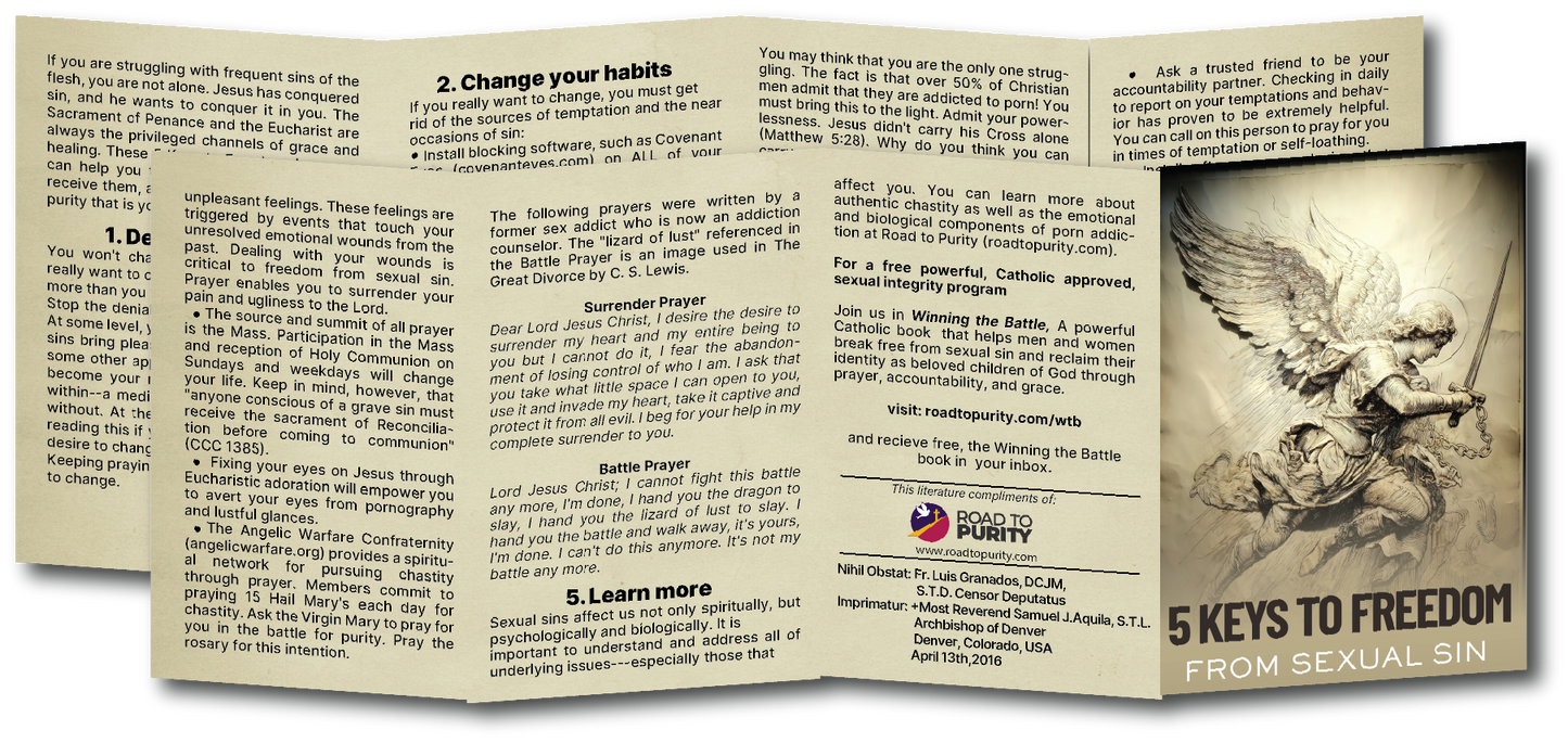 5 Keys to Freedom from Sexual Sin - 8pg mini pamphlet - ( CATHOLIC English version) Bulk from $25