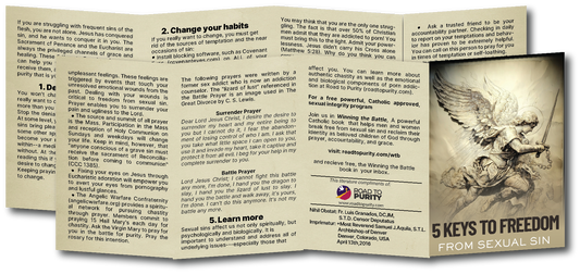 5 Keys to Freedom from Sexual Sin - 8pg mini pamphlet - ( CATHOLIC English version) Bulk from $25