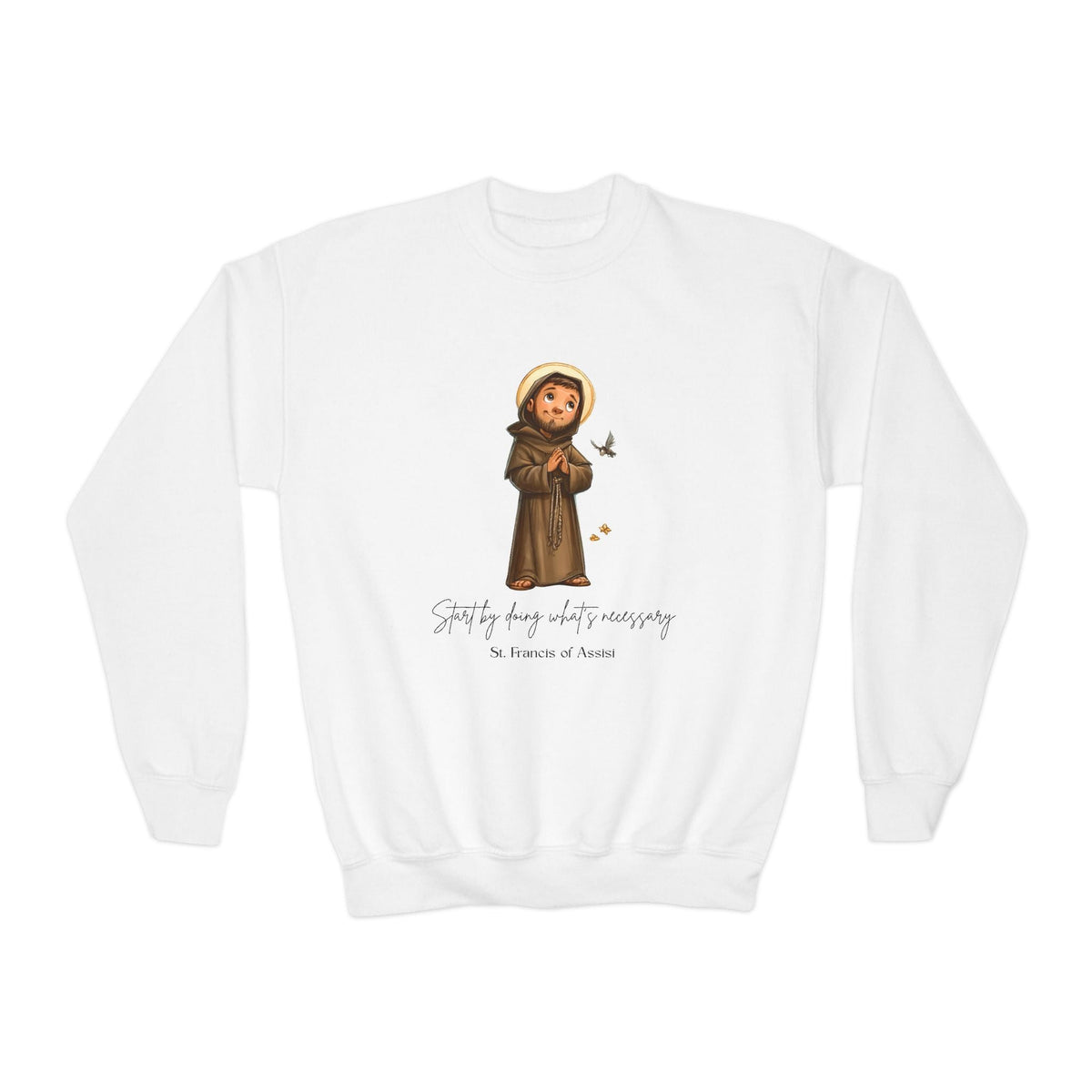 Cozy Cute Saint Francis of Assisi Kids Sweatshirt  Catholic Gift  Faith Apparel in 4 Colors