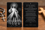 divine mercy September 11 metal prayer card — front and prayer back of one card; product mockup