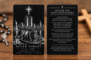 first responders September 11 metal prayer card — front and prayer back of one card; product mockup