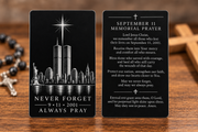 never forget September 11 metal prayer card — front and prayer back of one card; product mockup