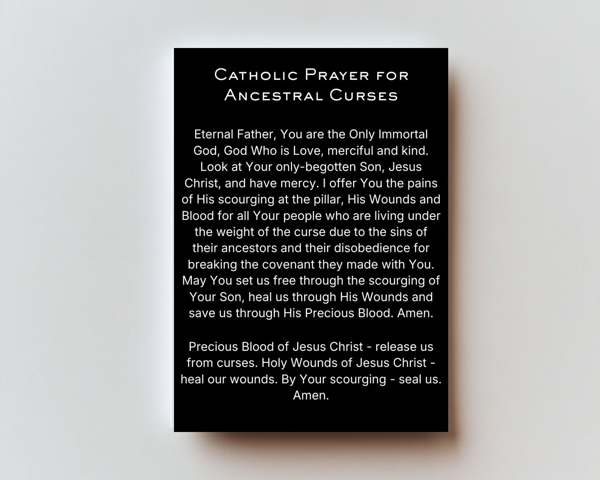 CLASSIC VERSION Catholic Prayer for Ancestral Curses — Premium Metal Holy Card