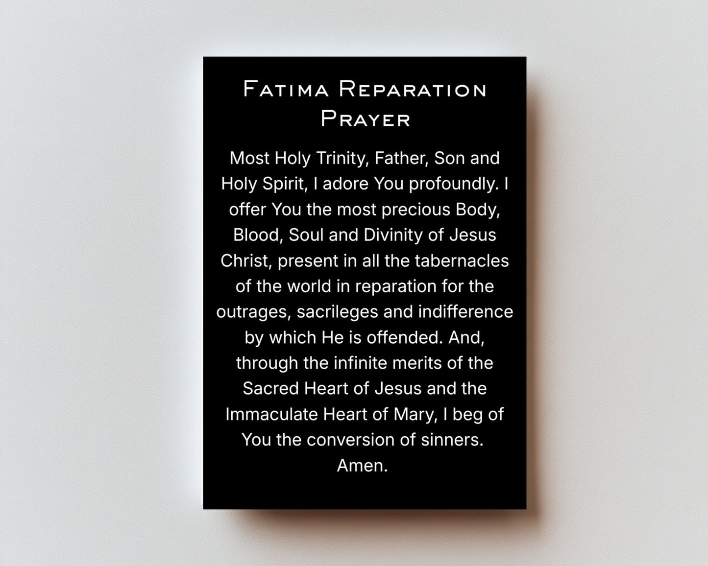 CLASSIC VERSION Fatima Reparation Prayer -  PREMIUM METAL