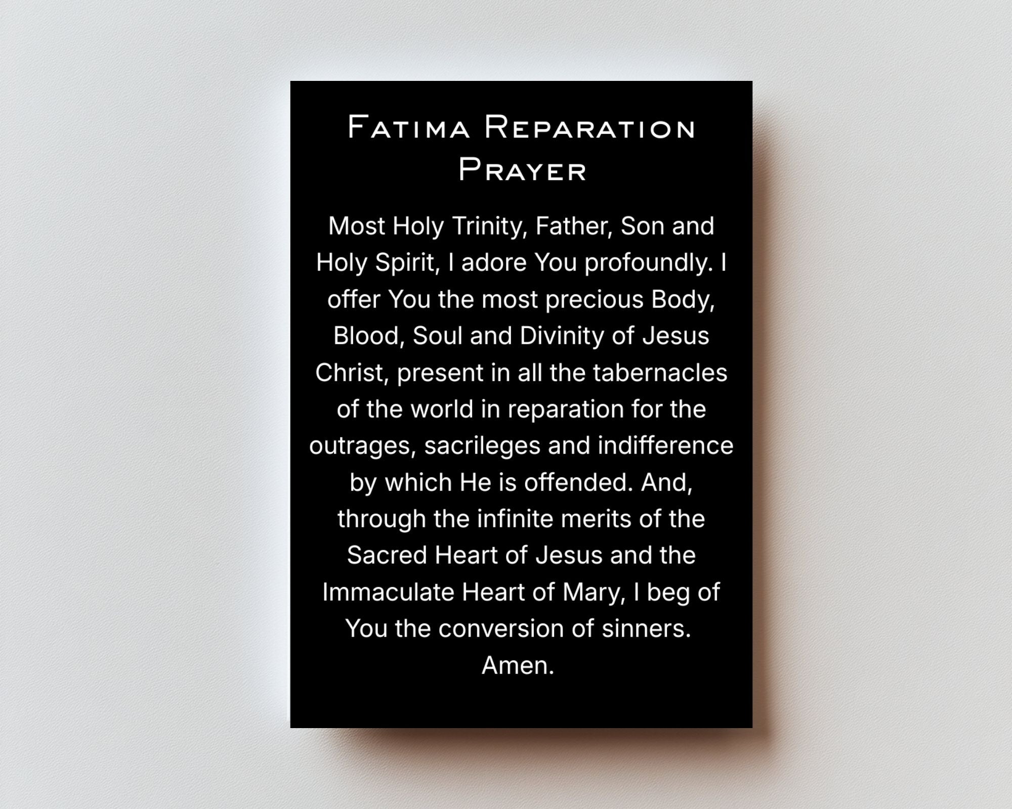 CLASSIC VERSION Fatima Reparation Prayer — Premium Metal Holy Card