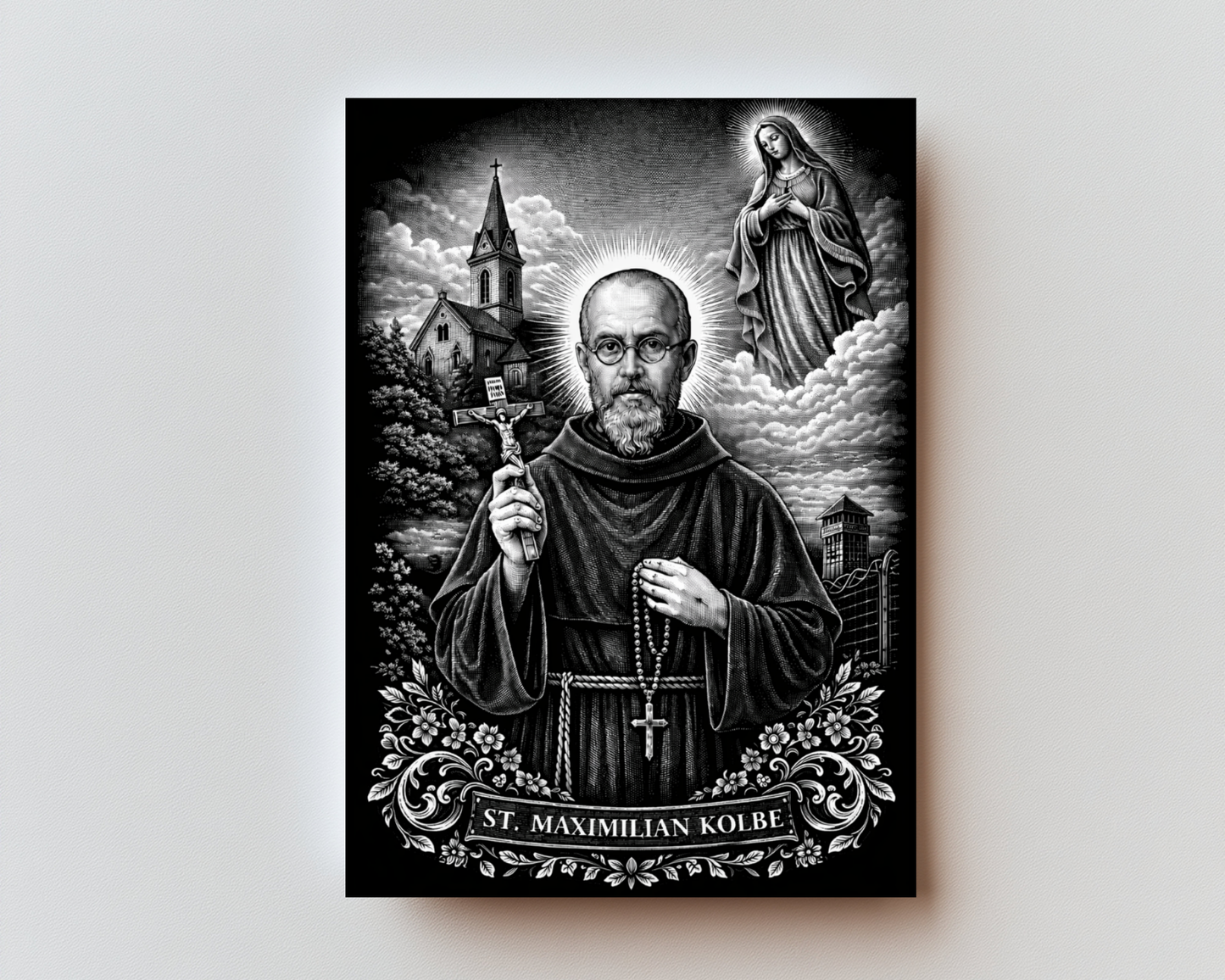 CLASSIC VERSION Prayer to Maximilian Kolbe for the Grace to be Freed from Addiction- PREMIUM METAL