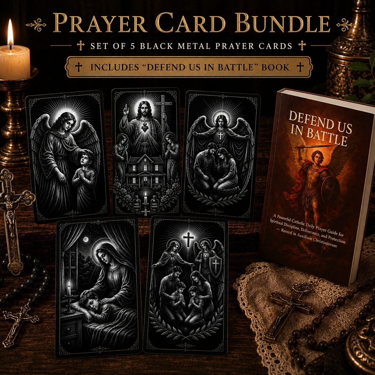 5 Metal Card Catholic Family Prayer Bundle and FREE GIFT