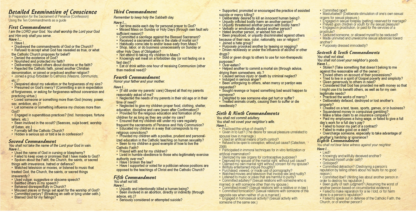 Detailed Examination of Conscience - Prayer Card