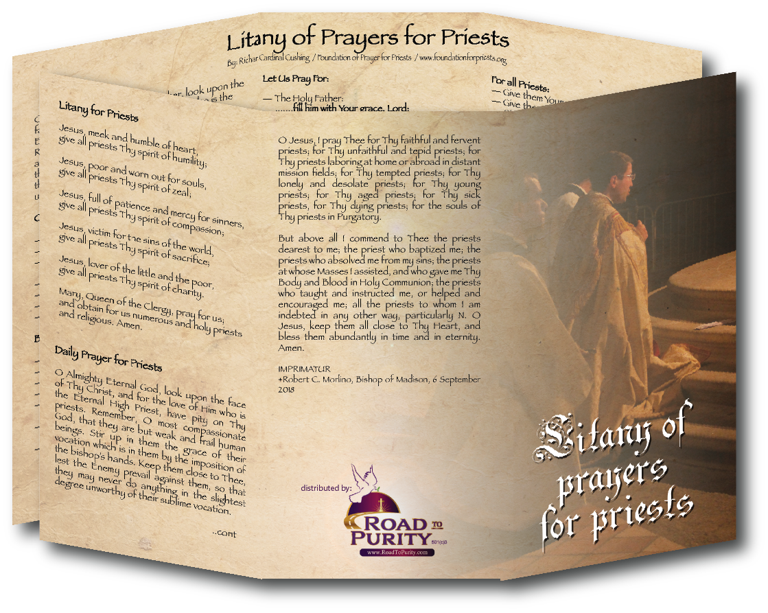 NEW! Litany of Prayers for Priests  - Prayer Card / 3" x 6" folded (c)