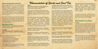 NEW! Renunciation of Spirits and Soul Ties - Prayer Card / 3" x 6" folded (c)