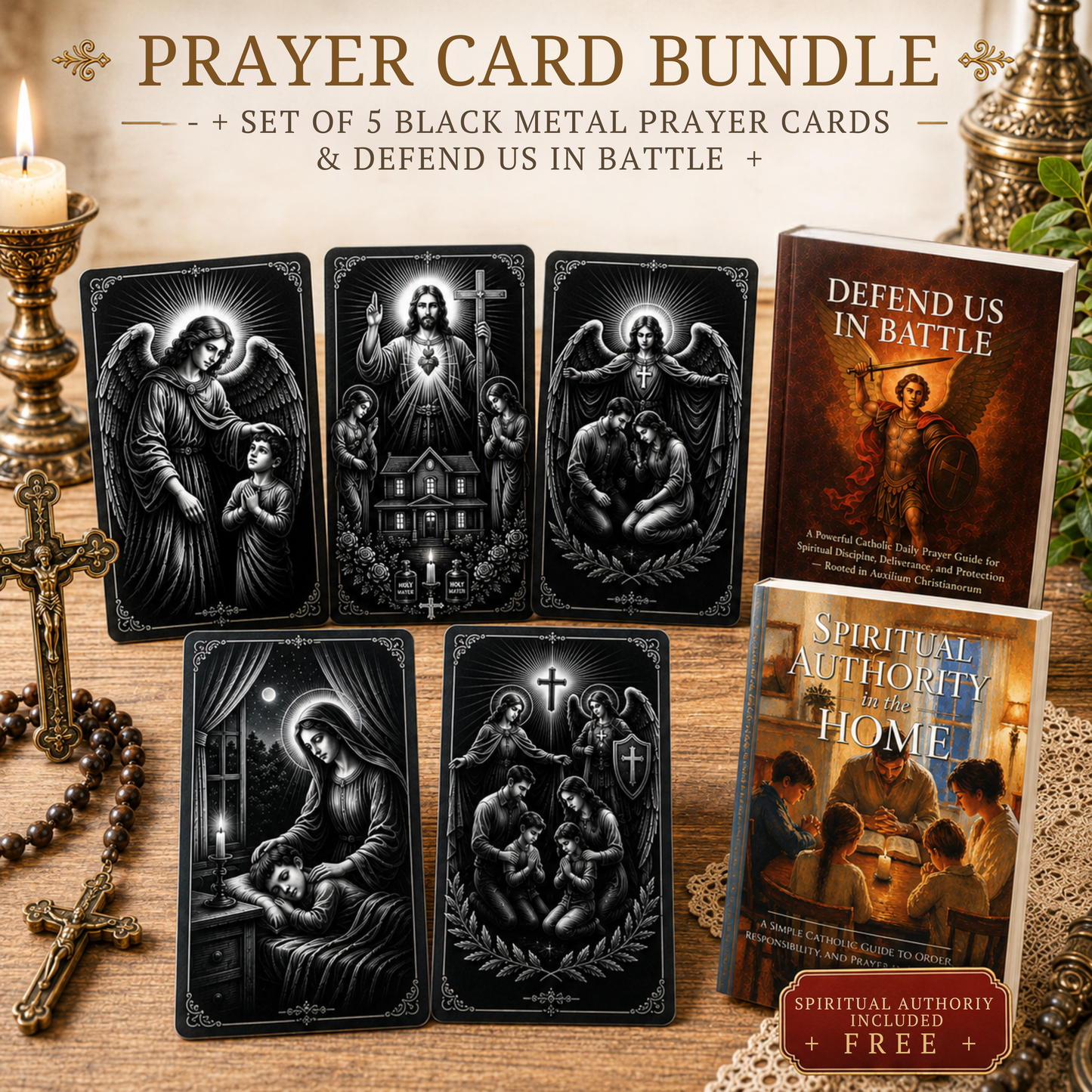 5 Metal Card Catholic Family Prayer Bundle and FREE GIFT