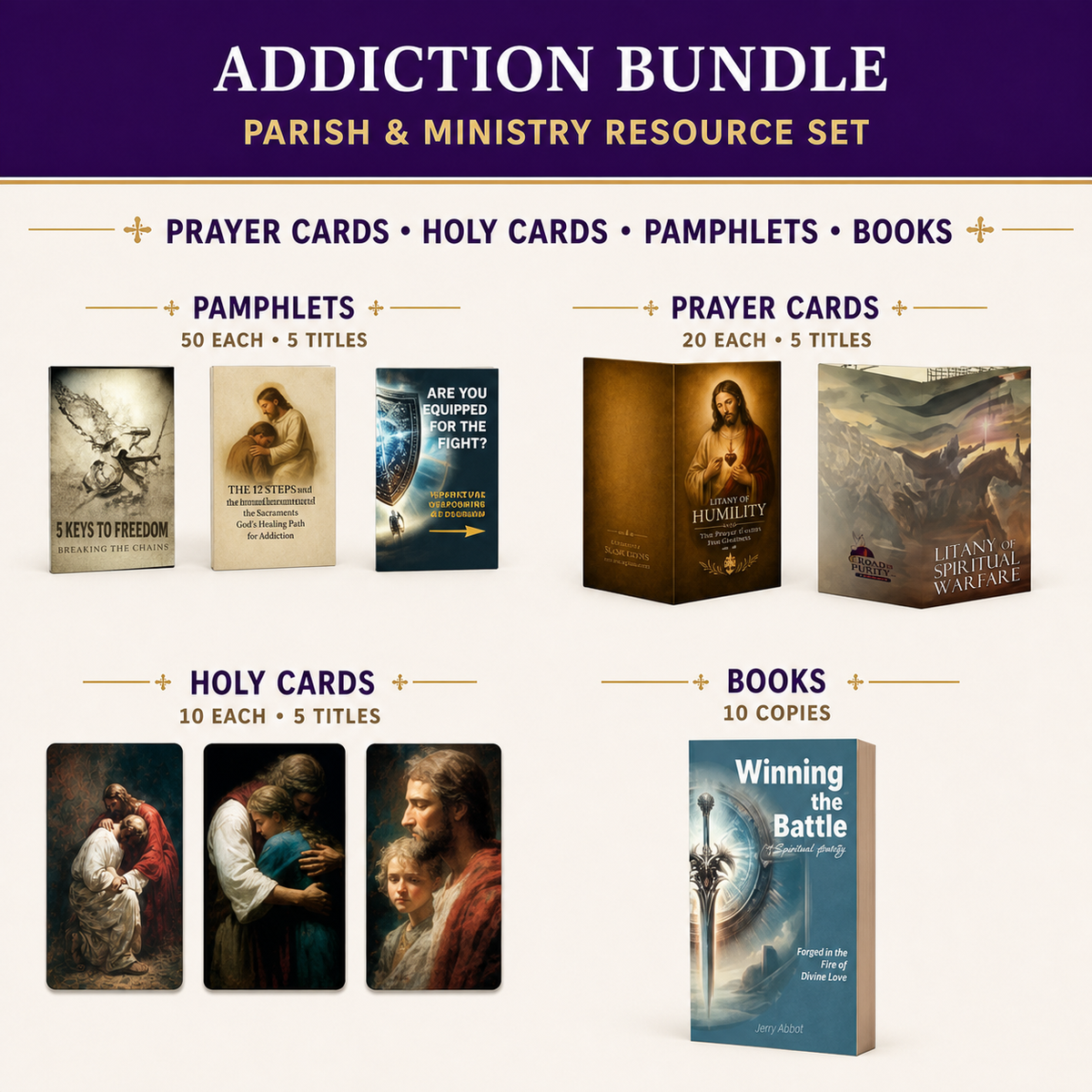 Addiction Bundle — prayer cards, holy cards, pamphlets, and books