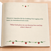 Augustine and the Grabbing Vine — sharing lesson page in a thin softcover book mockup