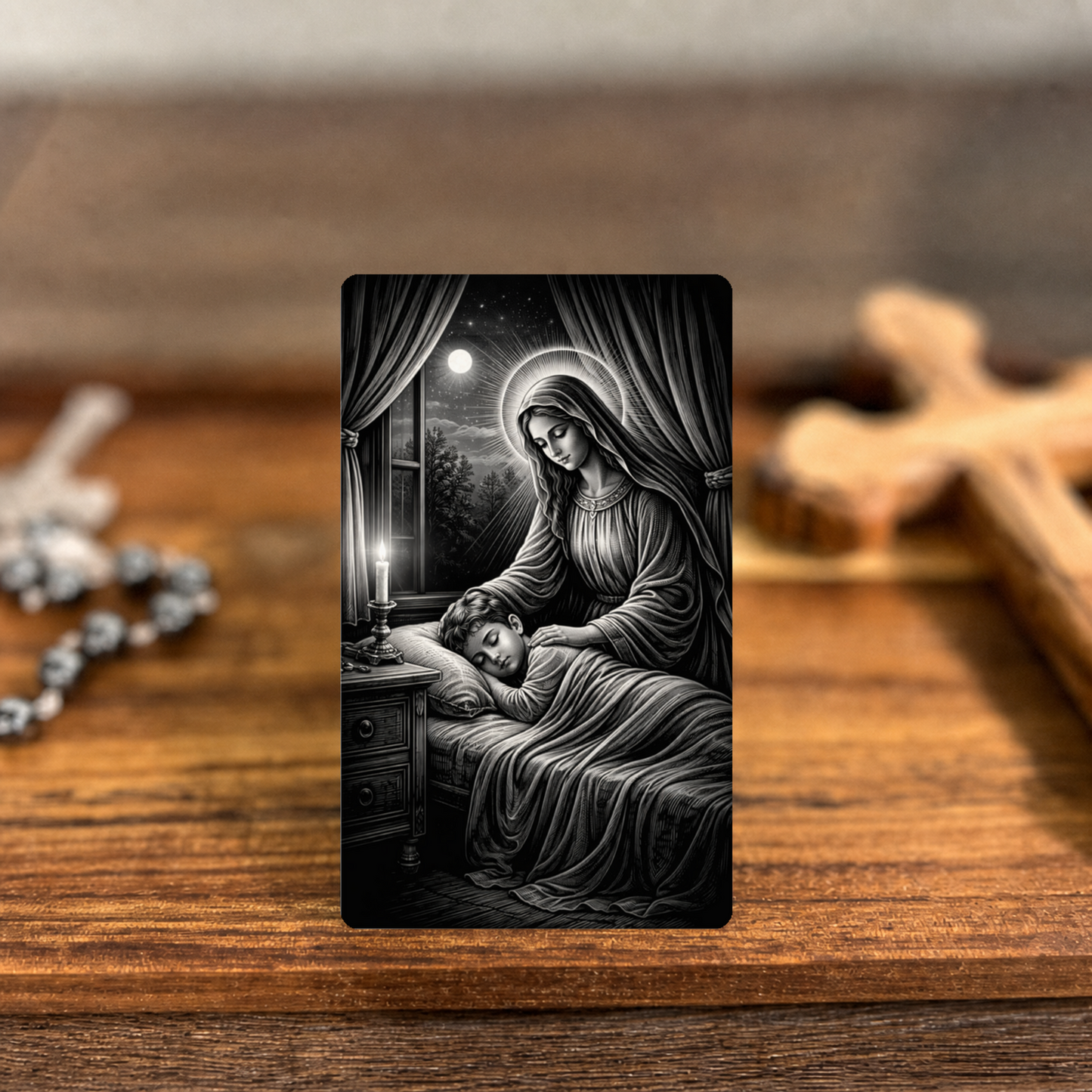 Cleansing Prayer Before Sleep premium metal prayer card — approved warm devotional mockup