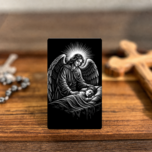 Blessing for Children premium metal prayer card — clean-edge warm devotional mockup