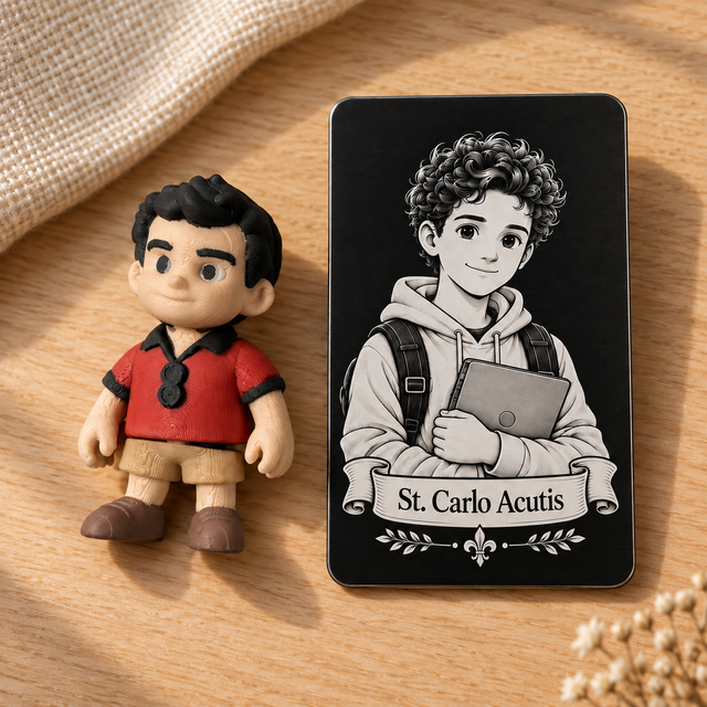 St. Carlo Acutis — magnet and matching prayer card mockup
