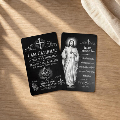 Catholic emergency card call a priest metal wallet card with Divine Mercy prayer reverse