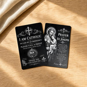 Catholic emergency call a priest metal wallet card with Saint Joseph prayer reverse