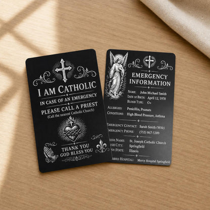 Catholic emergency call a priest card with custom medical information reverse