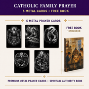 Catholic Family Prayer Metal Card Bundle — five metal cards and free book